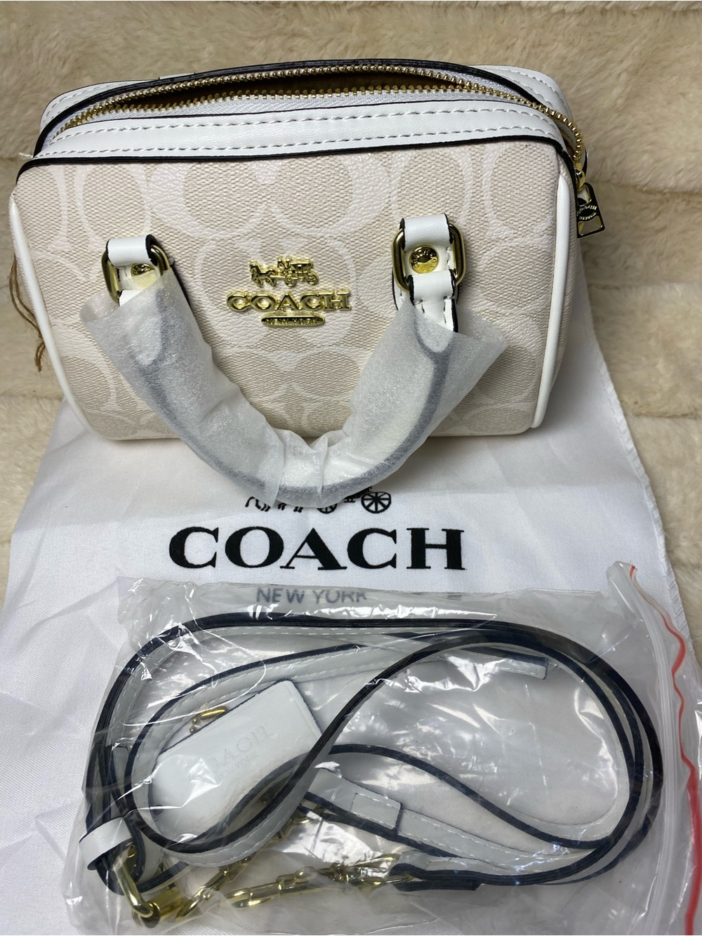 Coach Mini Satchel in Chalk White Signature Canvas with Gold Hardware